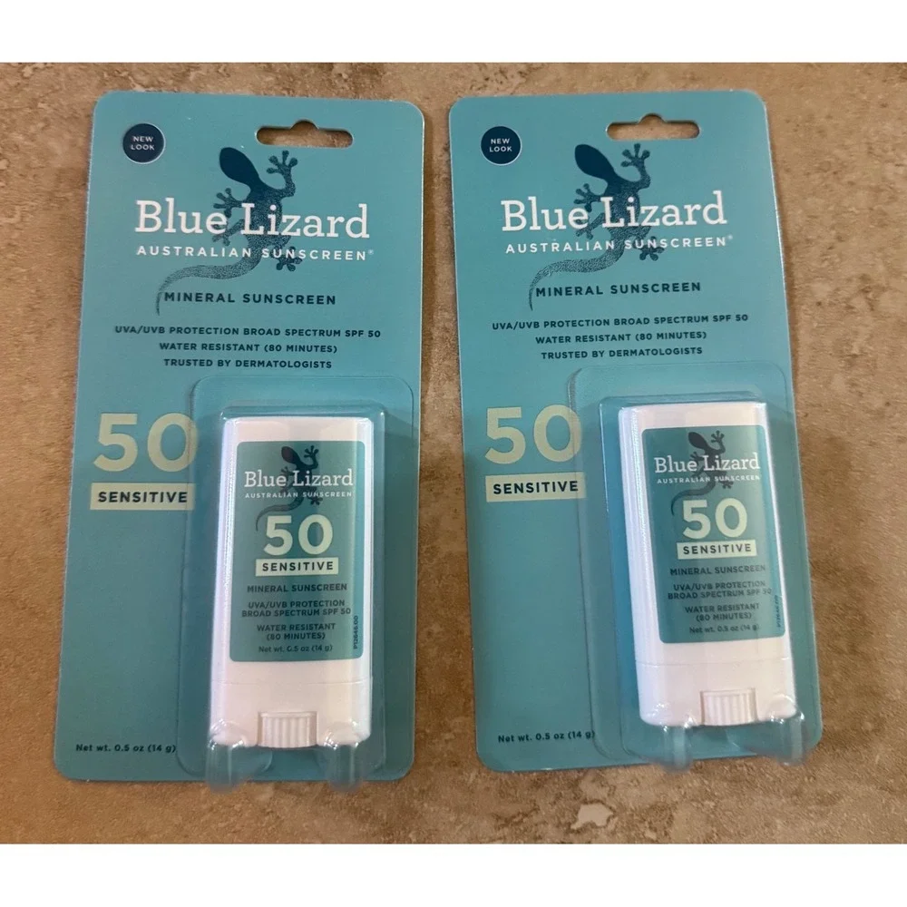 2-Blue Lizard Mineral Sunscreen Stick SPF 50 Sensitive Skin 0.5oz NEW